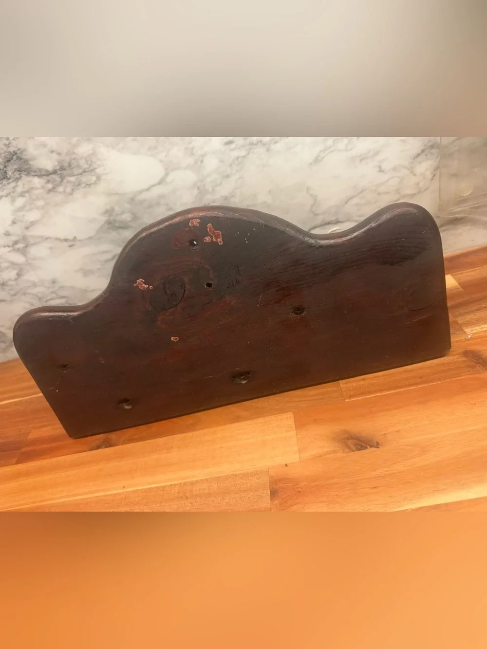 Wood Wall Shelf with Pegs in Dark Brown